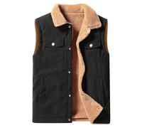 Oralidera Men's Corduroy Gilet Fleece Body Warmer Waistcoat Sleeveless Cord Gilet Winter Warm Thick Countrywear Quilted Vests, Black, XL