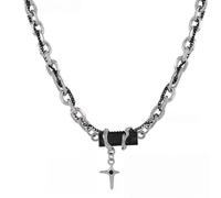 Oralike Layered Stainless Steel Necklace for Men & Women - Gothic Obsidian Cross Pendant, Waterproof Titanium Steel Energy Jewelry Gift for INTJ INTP ENTJ ESTJ