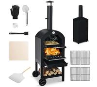 ORALNER Outdoor Pizza Oven, Wood Fired Pizza Oven Cooker with 12" Pizza Stone, Pizza Peel, Waterproof Cover, Portable Grill Pizza Maker on Wheels for Outside Backyard, Camping