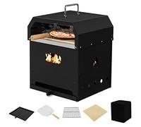 ORALNER Pizza Oven Outdoor, 4-in-1 Wood Fired Pizza Oven and Grill Combo W/ 12" Pizza Stone, Pizza Peel, Water-Proof Cover & Grill Grate, Portable Fire Pit Backyard Pizza Maker for Party, Camping