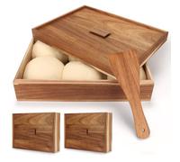 Oranbulb Acacia Wood Pizza Dough Proofing Box With Lid Set-2 Pack, Large 16 X 12 Inch Pizza Dough Proofing Container Vintage Proofing Container Tray With Spatula For Pizza Bread Dough