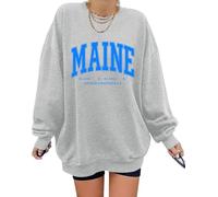 ORANDESIGNE Oversized Graphic Sweatshirt for Women Long Sleeve Crewneck Pullover Casual Fall Hoodie Tops 2026, Maine Light Grey, XXL