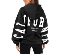 ORANDESIGNE Womens Letter Print Hoodies Fleece Graphic Sweatshirts Long Sleeve Pullover Sweaters with Pocket, California Black, Large