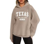 ORANDESIGNE Womens Oversized Letter Print Hoodies Graphic Fleece Sweatshirts Long Sleeve Pullover with Pocket 2026, Texas Khaki, Medium