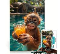 Orang Utan Bartender Adults 1000 Piece Jigsaw Puzzle Brain Challenge Toy Stress Relief Clear Cut Wall Art Decor (38x52cm)