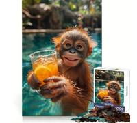 Orang Utan Bartender Jigsaw Puzzle for Teenagers 1000 Pieces Smart Game Family Time Pattern Assembly Santa Wish Pick (38x26cm)