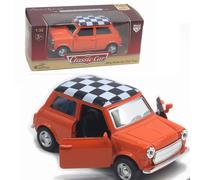 (orange, 1/32-Size:11*5.1*5cm) 1/32 Pull Back Vintage Car, Chessboard Grid Vintage Car, Lightweight Sturdy Exquisite Alloy Cute Car Model Easy To Play for Car Model Collection
