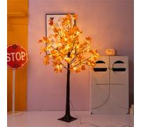 (Orange) 1.5m Artificial Lighted Maple Tree LED Fall Tree With Warm White Lights And Maple Leaves For Halloween Thanksgiving Outdoor Indoor Home Decor