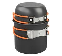 (orange) 1 Set Camping Cookware with Folding Pot Bowl 1-2 Person Heavy Duty Aluminum Alloy Outdoor Picnic Hiking Backpacking Portable Cookware