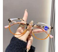 (orange, +100) 2025 Unisex Fashion Round Frame Reading Glasses Anti-blue Light Presbyopia Vintage Ultralight Far Sight Eyeglasses For Men Women