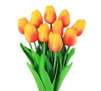 (Orange) 10Pcs Artificial Flowers Fake Flower Tulip Latex Material Real Touch for Wedding Room Home Hotel Party Decoration and DIY Decor