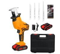 (Orange, 110V US Plug) Electric Cordless Reciprocating Saw 4 Blades Battery Charger Saw Power Tool