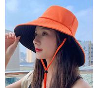 (Orange) 1Pc Double-Sided Fisherman Cap Women Men Portable Foldable Bucket Hat Spring Summer Anti-UV Sun Hat Beach Cap Panama Hat