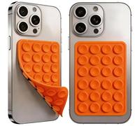 Orange 2Pack Octo Budyy Double Sided Silicone Suction Cup Phone Case Mount, Sticky Phone Grip Holder for Hands-Free Selfes & Videos, Reusable Silicone Phone Suction Grip for iPhone & Android