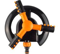 Orange 3-Arm Rotating Lawn Sprinkler - Quick Click Connection, Adjustable Spray, Sturdy Base For Easy Watering
