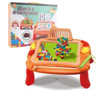 (orange, 34*27.4*7.5cm) Kids 2-in-1 Multifunction Activity Table Graffiti Magnetic Writing Board Building Table for Girl Boy