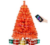 Orange 3ft Christmas Tree with Lights, Small 36inch Artificial Tree Mini Table Top Decorations, Xmas Desk Tree with 80 Colored Lights, 200 Branch, Holiday Decor for Home,Indoor Office Tabletop