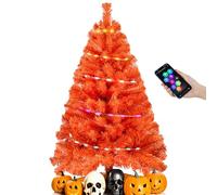 Orange 3ft Halloween Tree with Lights, Christmas 36inch Artificial Small Tree Mini Table Top Decorations, Xmas Desk Tree with 80 Color Lights, 200 Branch, Holiday Decor for Home,Indoor Office Tabletop
