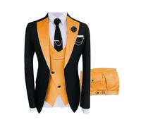 (Orange, 3XL) Men's Gentlemen's Suits Luxury Party Stage Men's Tuxedo Fitted 3-piece Jacket Pants Vest