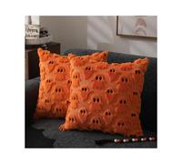 (Orange, 45cm/18inch*45cm/18inch,2PCS) 2 pcs Halloween Ghost Decorative Pillow Covers, Four colors Soft Plush Faux Fur Farmhouse Throw Cushion Cases for Fall Autumn Holiday Hom...