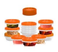 [Orange, 8oz - 12 Pack] Strong Airtight Deli Containers with Twist Lock Lids, Clear Food Storage for Meal Prep, Snacks, and Leftovers, Freezer and Microwave Safe, Stackable - Leak Proof (8 Ounce)