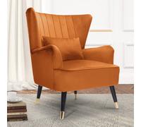 Orange Accent Wingback Chair In Velvet Fabric