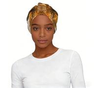 Orange African Elephant Printed Elastic Headscarf Hat, Pre Knotted Turban Cap Slouchy Headwear, for Women Sleep Bonnet