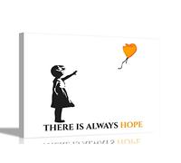 Orange Always Hope Balloon Girl by Banksy Quote Canvas Prints Framed Wall Art Graffiti Pictures Home Bedroom 30 x 20cm (12 x 8 inches) A4