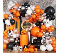Orange and Black Balloon Arch Kit, 113pcs Black White Orange Confetti Latex Balloon Garland Set with Spike Star for Birthday Graduation Halloween Celebration Trick or Treat Party Party Decoration