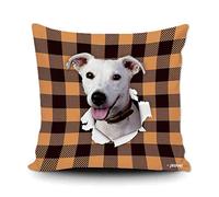 Orange And Black Buffalo Plaid Check - Dog Jack Russell Terrier Throw Pillow Case Soft Cushion Cover Funky Pillowcase For Office Garden Car Decor 45X45Cm