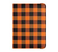 Orange and Black Buffalo Plaid Tartan Check Scotland Leather Passport and Vaccine Card Holder Combo Travel Passport Wallet Passport Holder Combo with Vaccine Card Slot for Travel Essential Waterproof,
