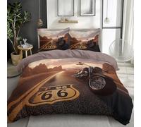 Orange and Black Printed Duvet Cover Set 3 Pieces Bed Cool motorcycle Route 66 Duvet Set Soft Microfiber with Zipper Closure, 2 Pillowcases for Teens And Adults King