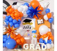 Orange and Blue Balloon Arch Garland Kit, Blue and White Balloon with Spikes Star Foil Balloons for Birthday Graduation Baby Shower Sport Space Theme Party Decorations Supplies