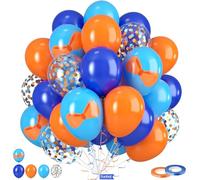 Orange and Blue Balloons, 50pcs Orange Bow Dark Royal Light Blue Confetti Latex Birthday Balloons for Boy Girl Birthday Party Decorations Baby Shower Graduation Celebrations Backdrop