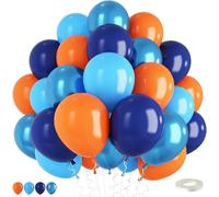 Orange and Blue Balloons, 60 Pcs 12Inch Navy Dark Light Metallic Blue and Matt Orange Latex Helium Balloon for Cartoon Kids Boy Men Birthdays Graduation Baby Shower Basketball Theme Party Decorations