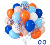 Orange And Blue Balloons, 60Pcs Navy Blue And White Balloons With Latex Confetti Balloon, Helium Balloon For Birthday Decorations Graduation Engagement Baby Shower Princess Party Decorations, 12Inch
