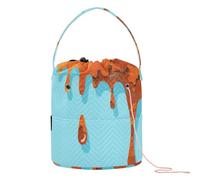 Orange and Brown Drip Design on Light Blue Yarn Storage Bag Knitting Crochet Bag Portable Travel Bag for Knitting Kit Craft Organizers