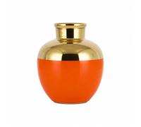 Orange and Gold Ceramic Vase, Modern Round Decorative Flower Vase with Gold Accent, Small Tabletop Vase for Living Room, Coffee Table, Shelf, Entryway and Home Decor