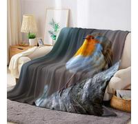 Orange And Gray Fleece Throw Blanket Bird Robin 150 x 200 cm Versatile Soft Plush Lightweight Warm Flannel Blanket for Bed Sofa Couch Single Throw