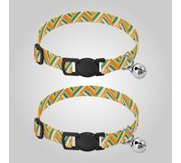 Orange and Green Abstract Straight Line Pattern Small Breed Dog Collar Quick Release Buckle Dog Girls and Boys Collar 2 Packs