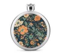 Orange And Green Flowers 5 Oz Flask Hip Flask Flask for Men Women Whiskey Flask Funny Flask Stainless Steel Flask Mini Flask Alcohol Flask Small Flask Cute Flask Pocket Flask