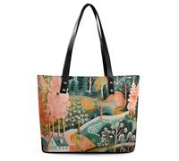 Orange And Green Leather Tote Bag for Women Work Shoulder Purses with Zipper Waterproof Large Computer Shoulder Bag Fashion Ladies Shoulder Handbag Reusable Shopping Bags