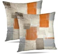 Orange and Grey Abstract Art Artwork Pillow Cover, Gallery Modern Decorative Throw Pillows Cushion Cover for Bedroom Sofa Living Room 24 x 24 Inch Set of 2