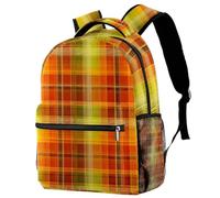 Orange and Lime Green Hues Autumnal Plaid Pattern University Laptop Backpack, Travel Bag Large Capacity & Adjustable Strap