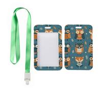 Orange and Navy Owls ID Card Holder with Green Lanyard, Oyster Card Holder, Vertical ID Cards Protector for Paramedic, Vertical Name Badges Protector for Staff, Nurse Accessories Teacher Stuff