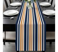 Orange and Table Runner 13x120 Inches Long Dark Blue Stripes Minimalist Modern Geometric Cotton Linen Table Runner Burlap Style for Dinner Table Party Decor Tabletop Decorations
