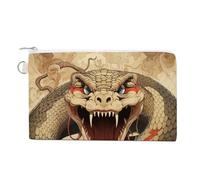 Orange And Turquoise Coin Purse Canvas Change Pouch with Zipper Small Cosmetic Organizer Bag Women Wallet for Car Keys, Credit Cards, Cash, Lipstick, Snake Open Mouth, One Size