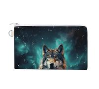 Orange And Turquoise Coin Purse Canvas Change Pouch with Zipper Small Cosmetic Organizer Bag Women Wallet for Car Keys, Credit Cards, Cash, Lipstick, Wolf under the starry sky, One Size