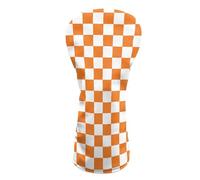 Orange and White Checkered Golf Head Covers for Woods and Driver Fairway Hybrid Funny PU Leather Golf Club Head Covers for Women Men Golf Accessories for Halloween Christmas Birthday Present