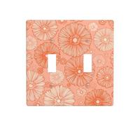 Orange and White Flowers Pattern Double Gang Toggle Light Cover Wall Plate Switch Decor Standard Size - 11.4x11.4cm